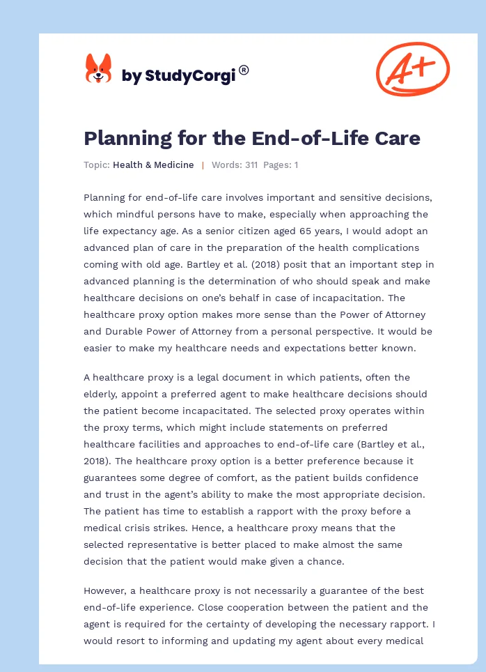 Planning for the End-of-Life Care. Page 1