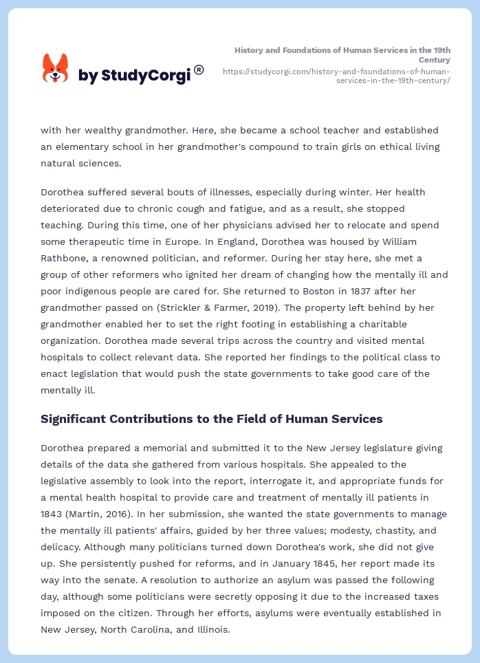 History and Foundations of Human Services in the 19th Century. Page 2