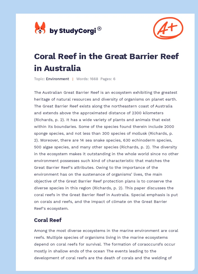 Coral Reef in the Great Barrier Reef in Australia. Page 1