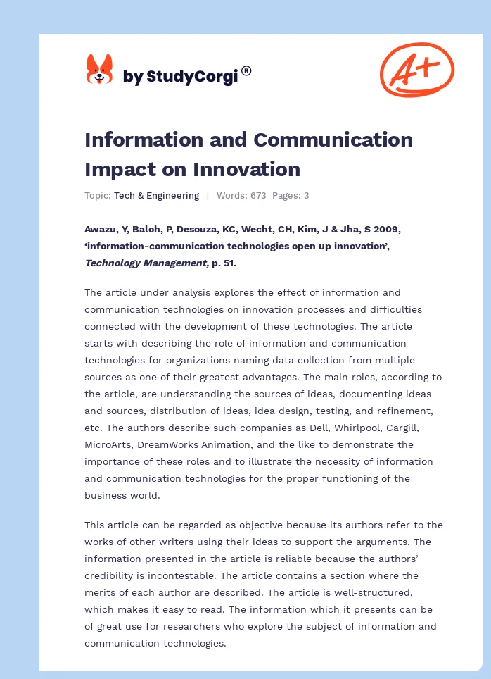 Information and Communication Impact on Innovation. Page 1