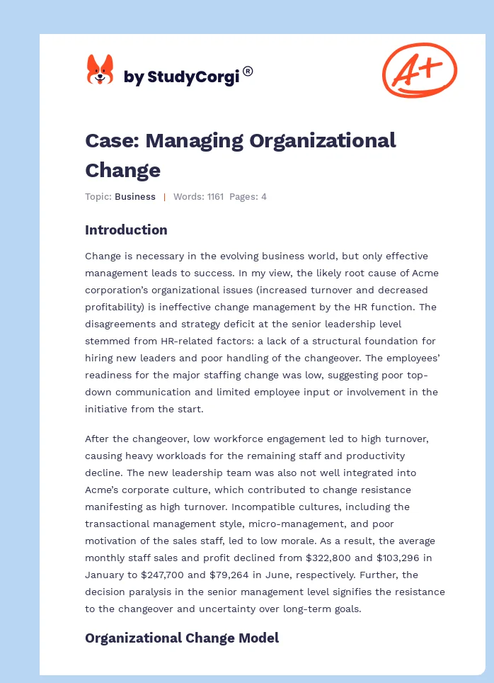Case: Managing Organizational Change. Page 1