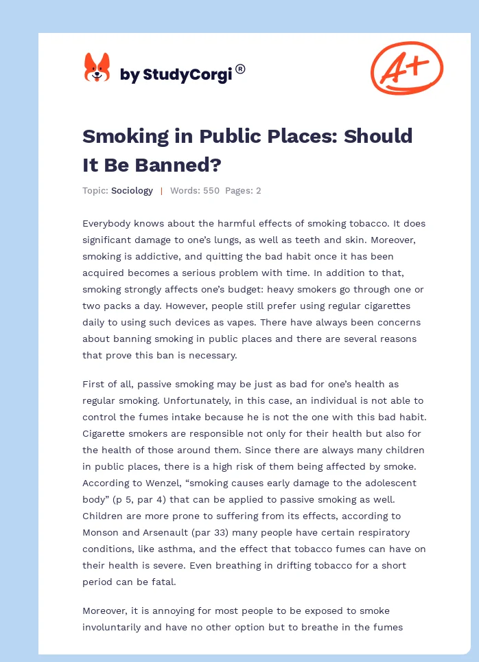Smoking in Public Places: Should It Be Banned?. Page 1
