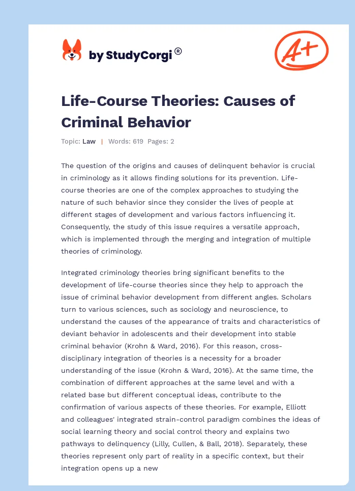 Life-Course Theories: Causes of Criminal Behavior. Page 1