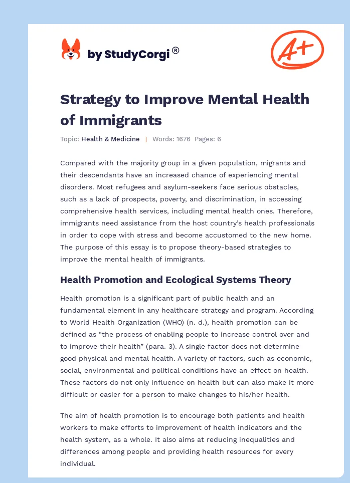 Strategy to Improve Mental Health of Immigrants. Page 1