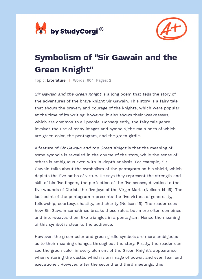 Symbolism of "Sir Gawain and the Green Knight". Page 1
