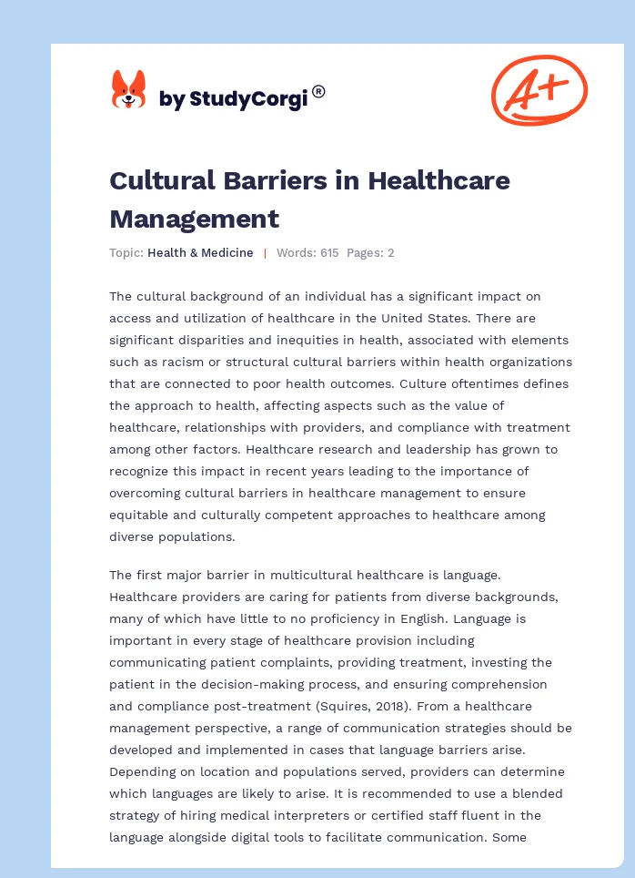 Cultural Barriers in Healthcare Management. Page 1