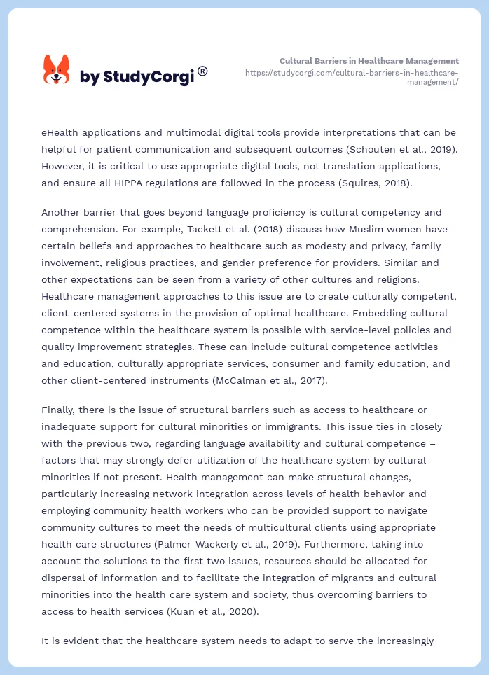 Cultural Barriers in Healthcare Management. Page 2