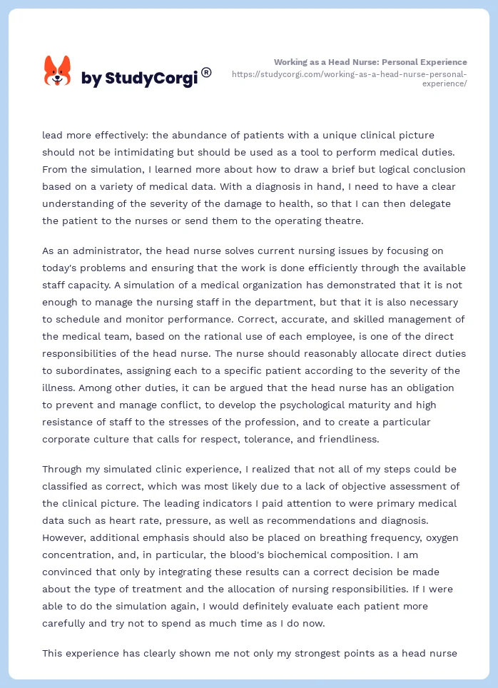 Working as a Head Nurse: Personal Experience. Page 2