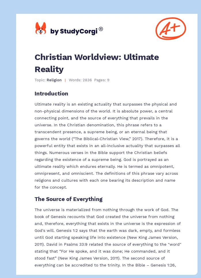 Christian Worldview: Ultimate Reality. Page 1