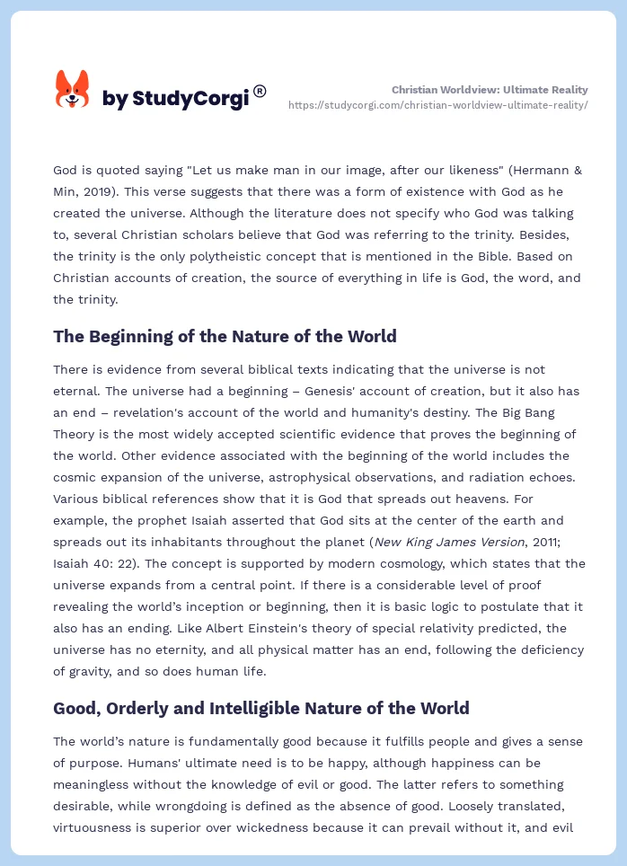 Christian Worldview: Ultimate Reality. Page 2