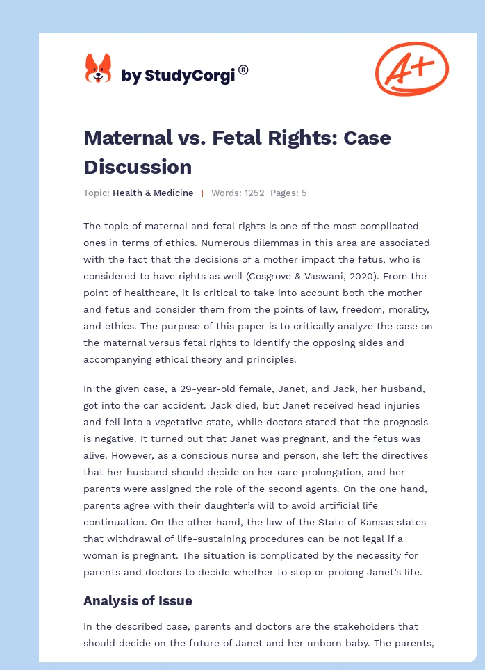 Maternal vs. Fetal Rights: Case Discussion. Page 1