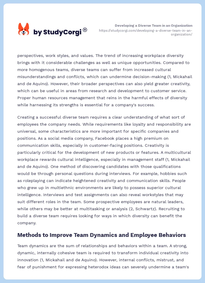 Developing a Diverse Team in an Organization. Page 2