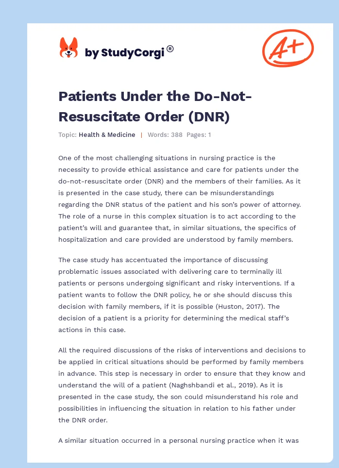 Patients Under the Do-Not-Resuscitate Order (DNR). Page 1