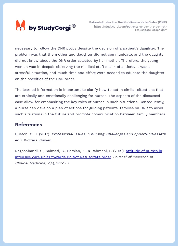 Patients Under the Do-Not-Resuscitate Order (DNR). Page 2