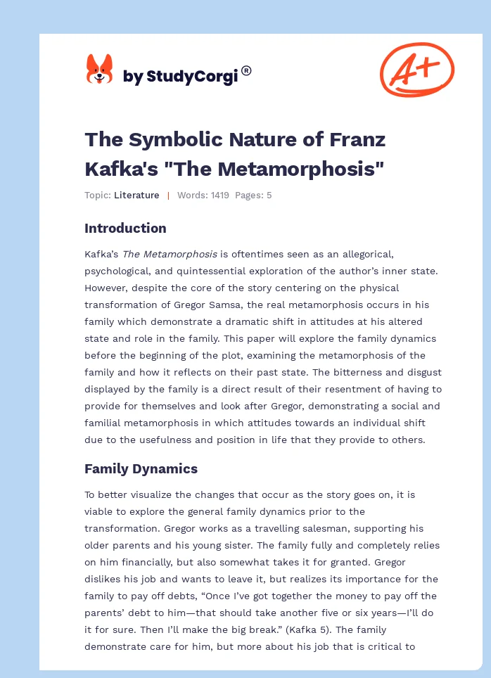 The Symbolic Nature of Franz Kafka's "The Metamorphosis". Page 1