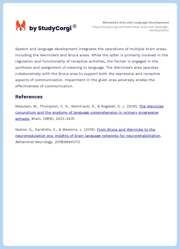 Wernicke’s Area and Language Development. Page 2