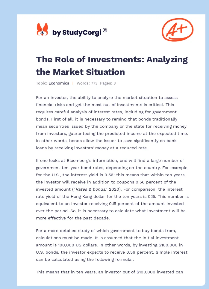 The Role of Investments: Analyzing the Market Situation. Page 1