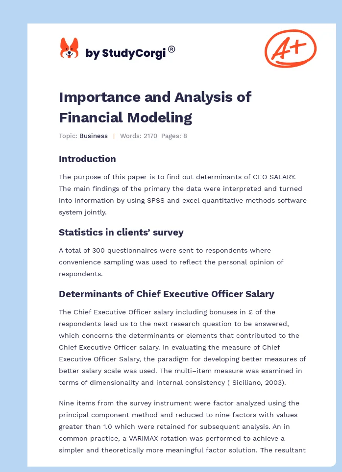 Importance and Analysis of Financial Modeling. Page 1
