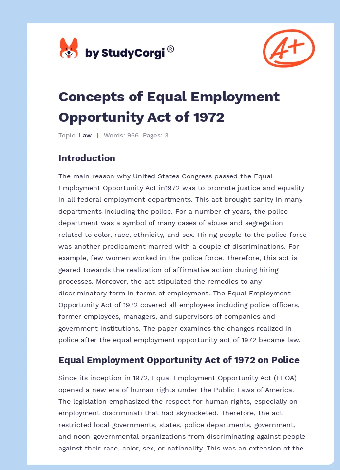 Concepts of Equal Employment Opportunity Act of 1972. Page 1