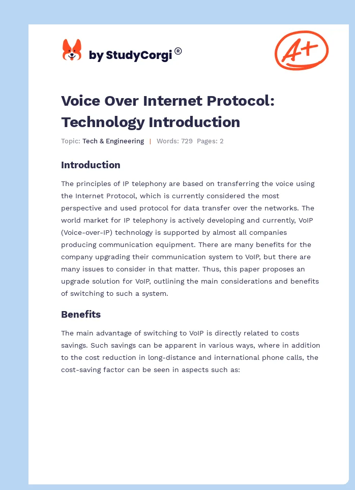 Voice Over Internet Protocol: Technology Introduction. Page 1