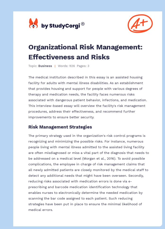 Organizational Risk Management: Effectiveness and Risks. Page 1