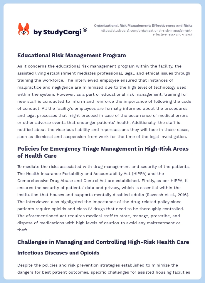 Organizational Risk Management: Effectiveness and Risks. Page 2