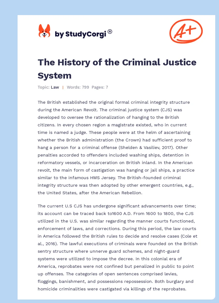 The History of the Criminal Justice System. Page 1