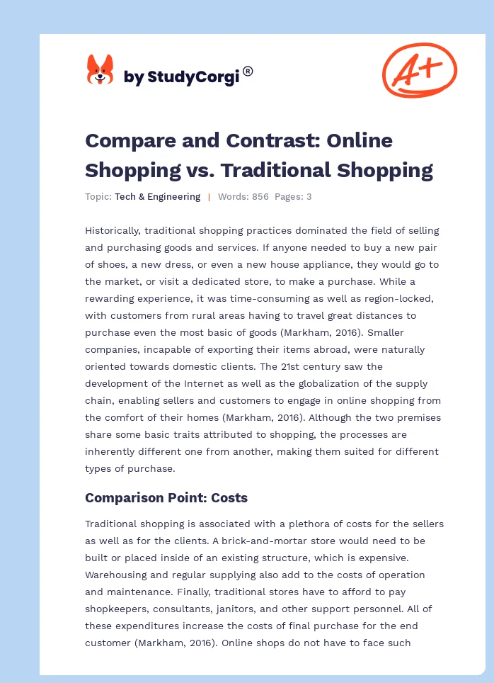 Compare and Contrast: Online Shopping vs. Traditional Shopping. Page 1
