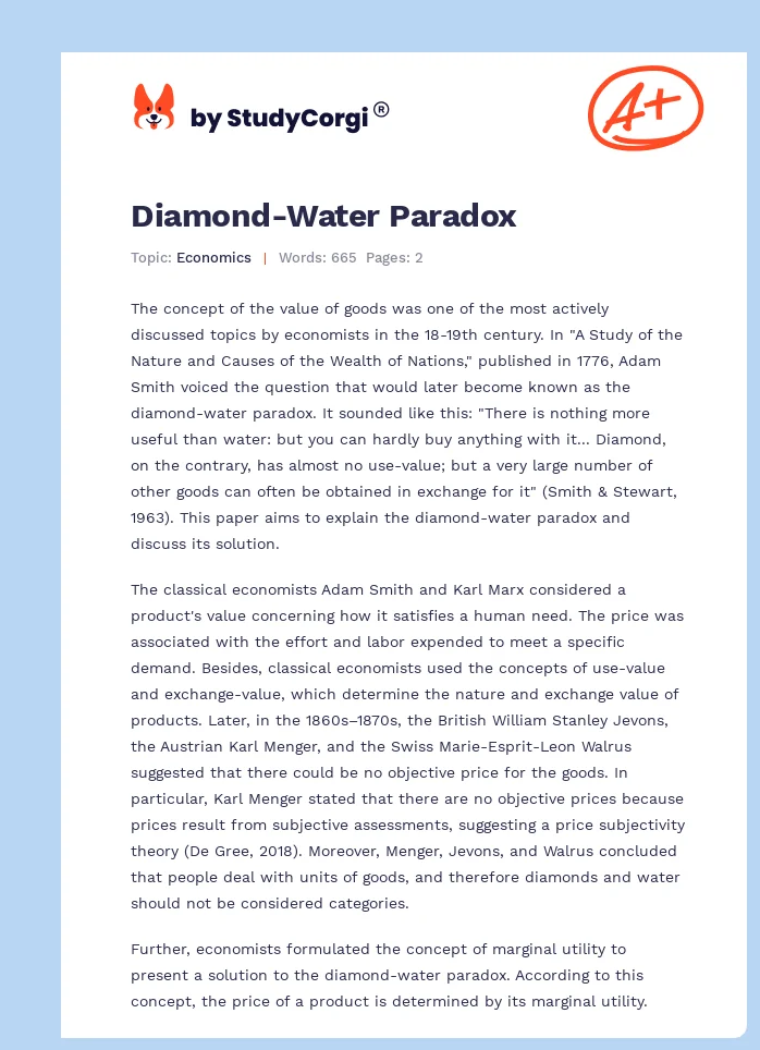 Diamond-Water Paradox. Page 1