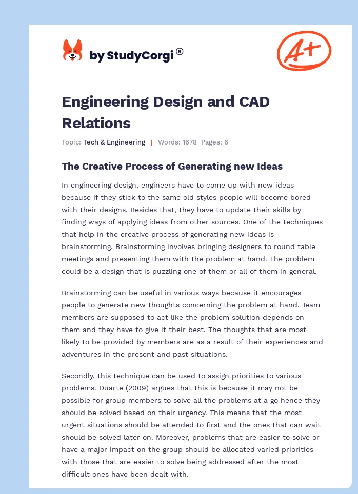 Engineering Design and CAD Relations. Page 1