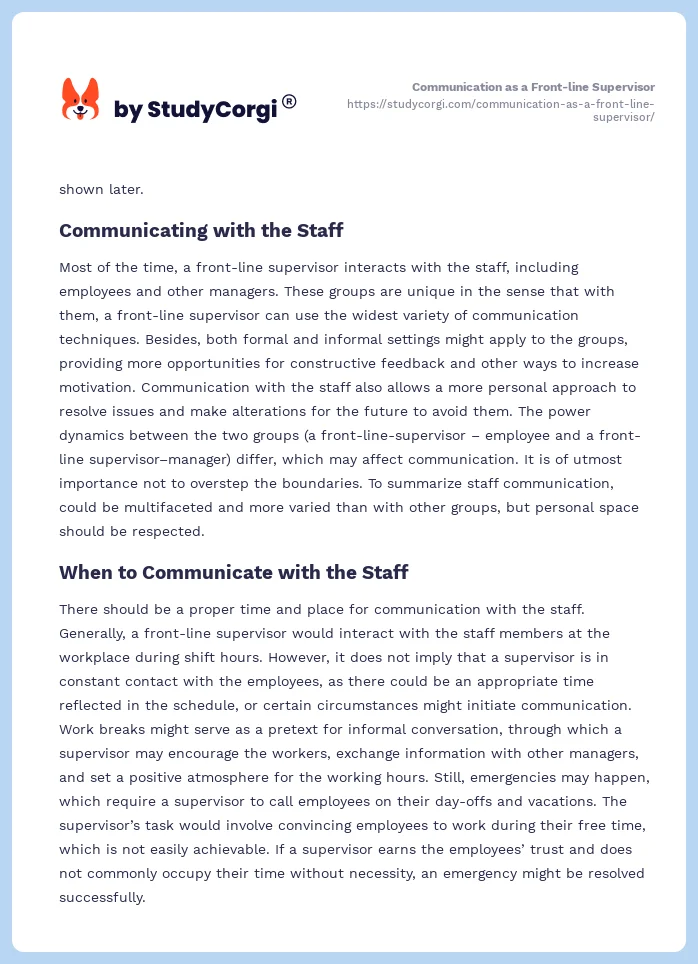 Communication as a Front-line Supervisor. Page 2