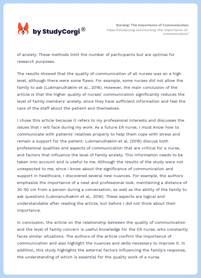 Nursing: The Importance of Communication. Page 2