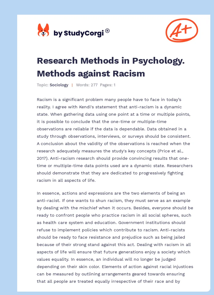 Research Methods in Psychology. Methods against Racism. Page 1