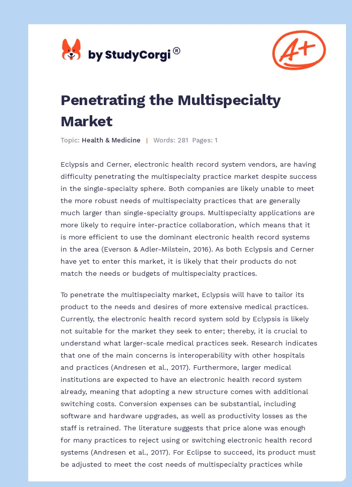 Penetrating the Multispecialty Market. Page 1