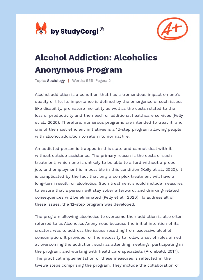 Alcohol Addiction: Alcoholics Anonymous Program. Page 1