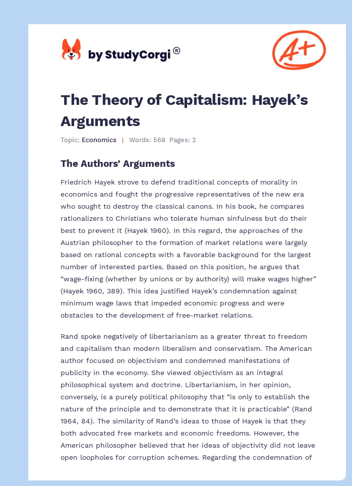 The Theory of Capitalism: Hayek’s Arguments. Page 1