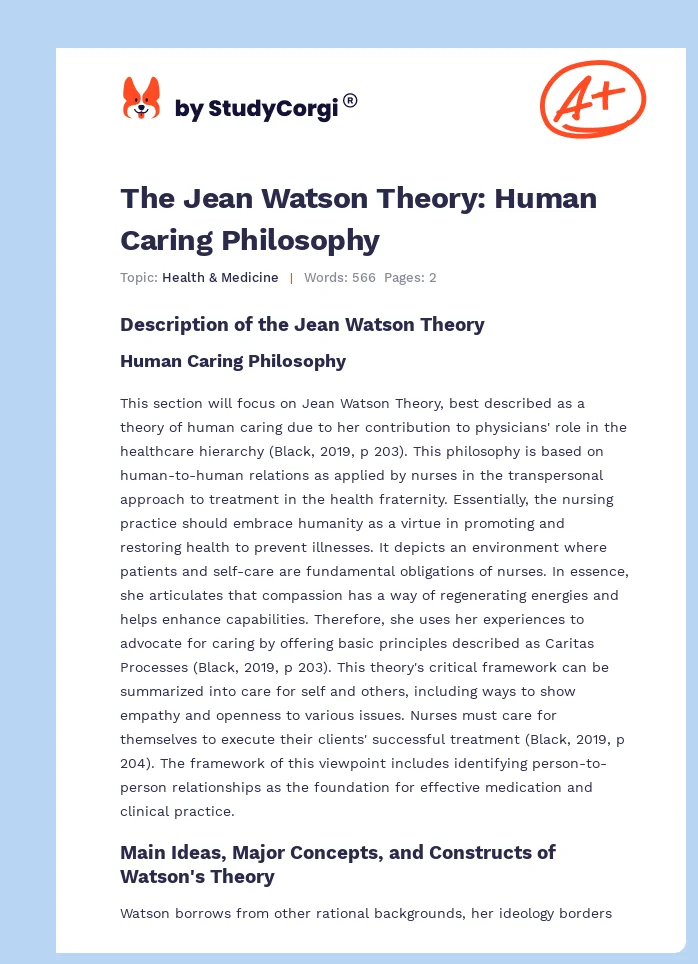 The Jean Watson Theory: Human Caring Philosophy. Page 1