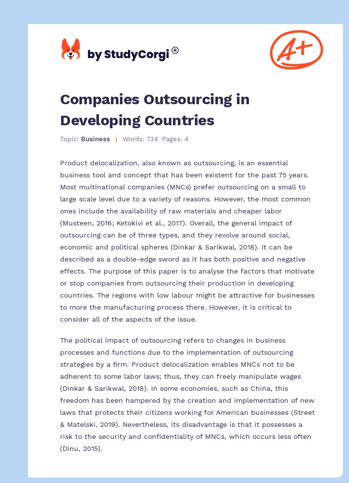 Companies Outsourcing in Developing Countries. Page 1