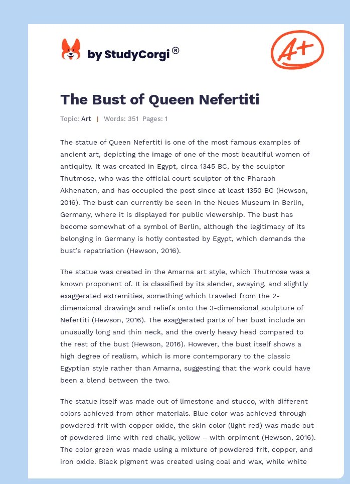 The Bust of Queen Nefertiti. Page 1