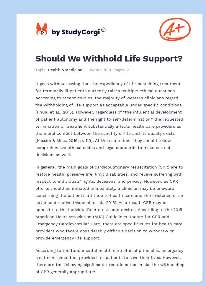 Should We Withhold Life Support?. Page 1