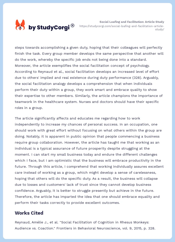 Social Loafing and Facilitation: Article Study. Page 2