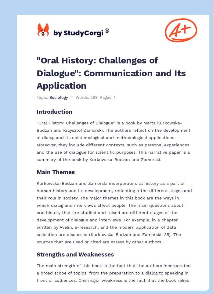 "Oral History: Challenges of Dialogue": Communication and Its Application. Page 1