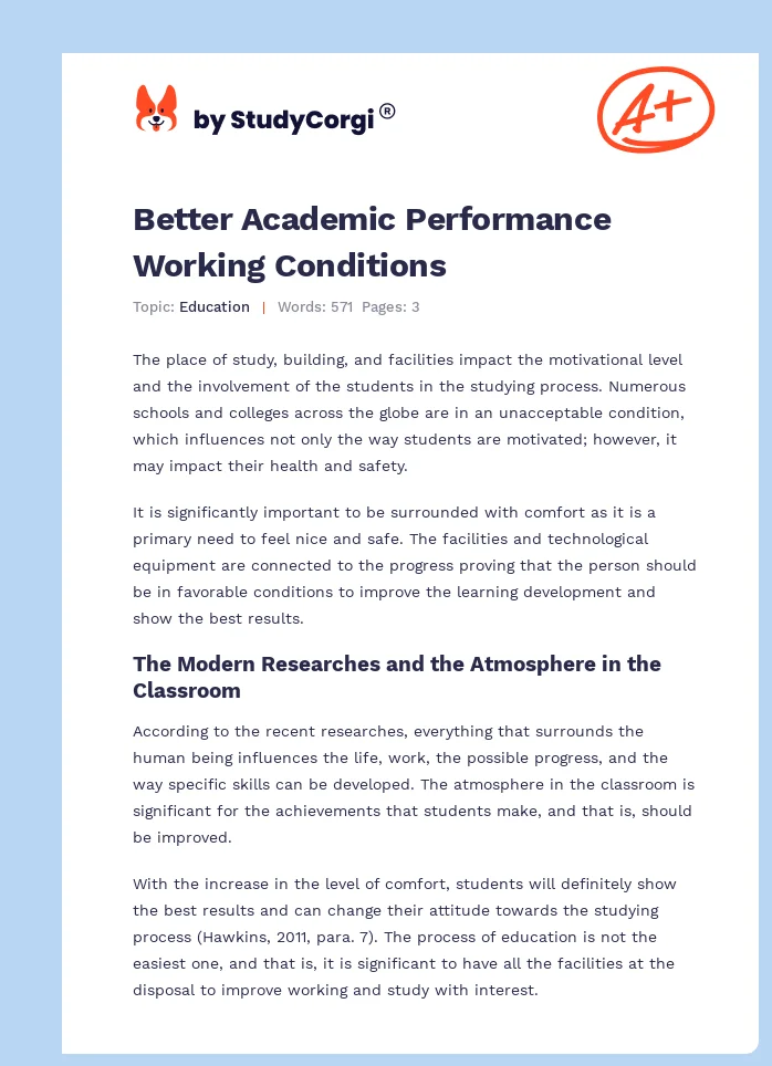 Better Academic Performance Working Conditions. Page 1