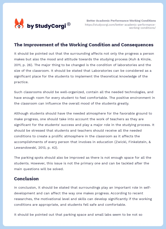 Better Academic Performance Working Conditions. Page 2