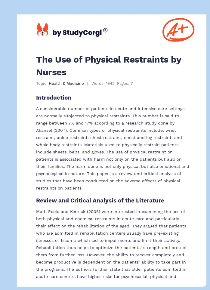 The Use of Physical Restraints by Nurses. Page 1