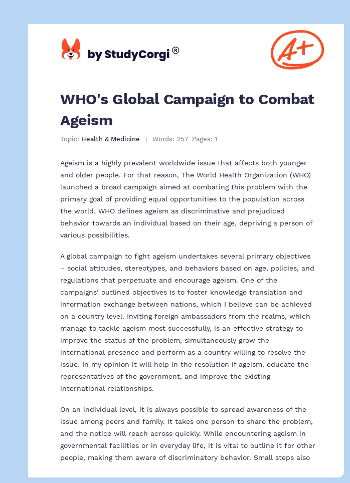 WHO's Global Campaign to Combat Ageism. Page 1
