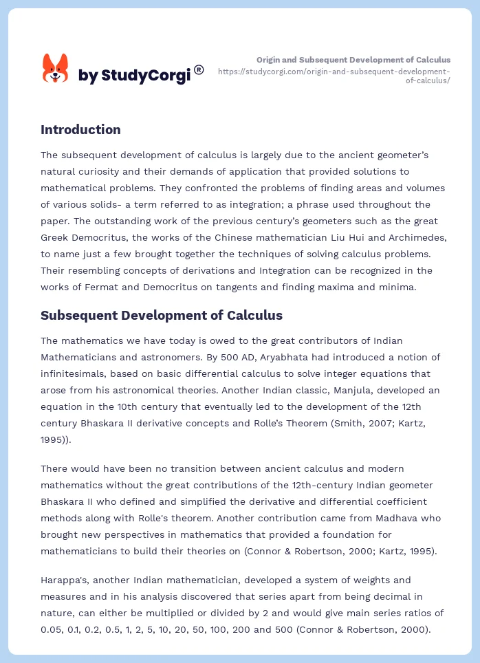 Origin and Subsequent Development of Calculus. Page 2