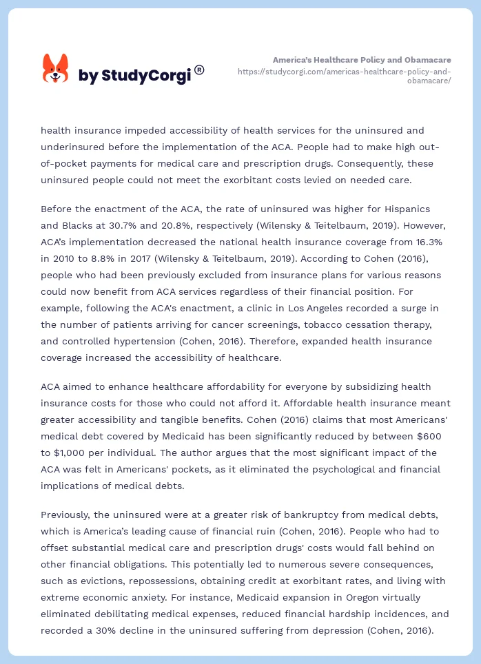 America’s Healthcare Policy and Obamacare. Page 2