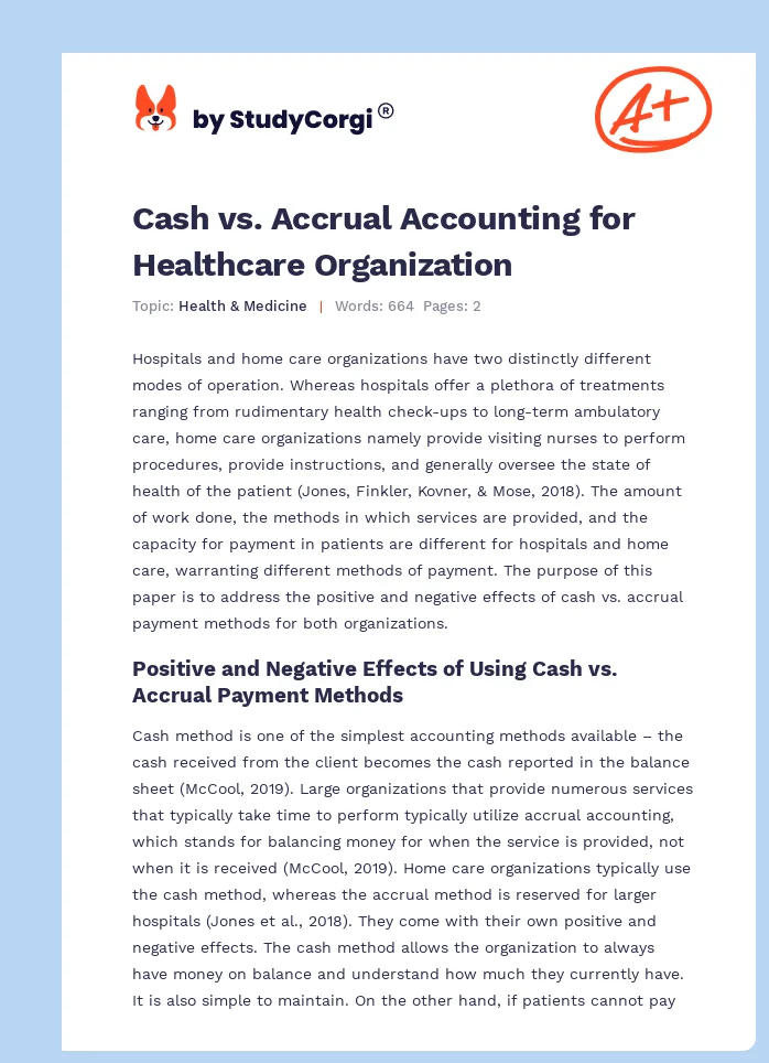 Cash vs. Accrual Accounting for Healthcare Organization. Page 1