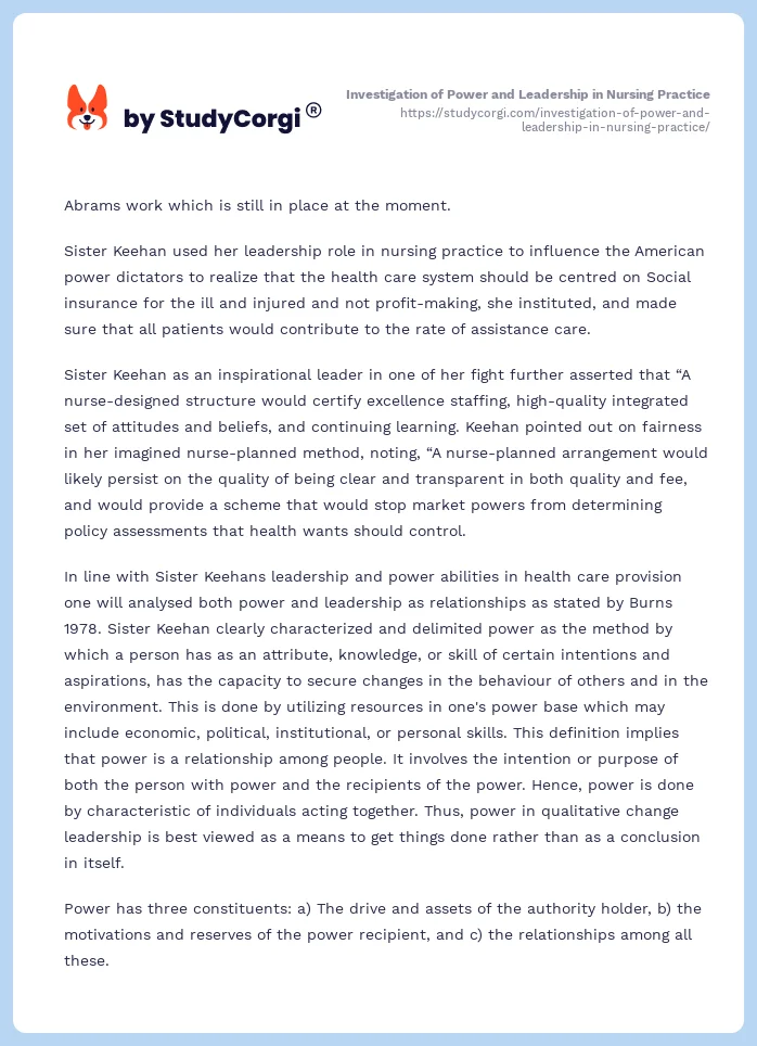 Investigation of Power and Leadership in Nursing Practice. Page 2